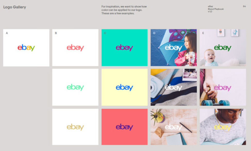 a screenshot of the brand book that shows the various ebay logo