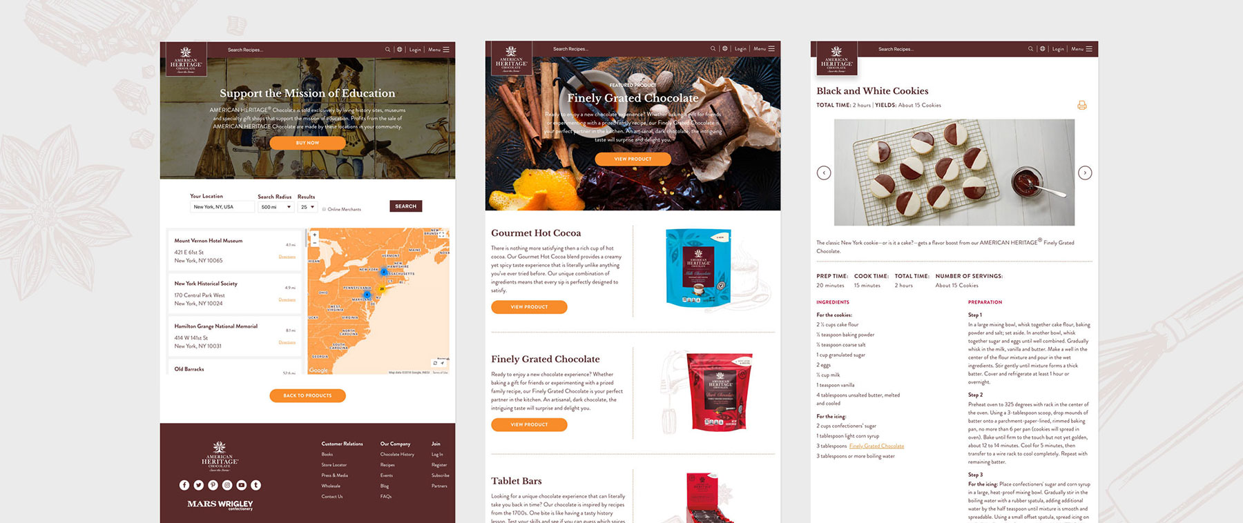 American Heritage Chocolate website design samples