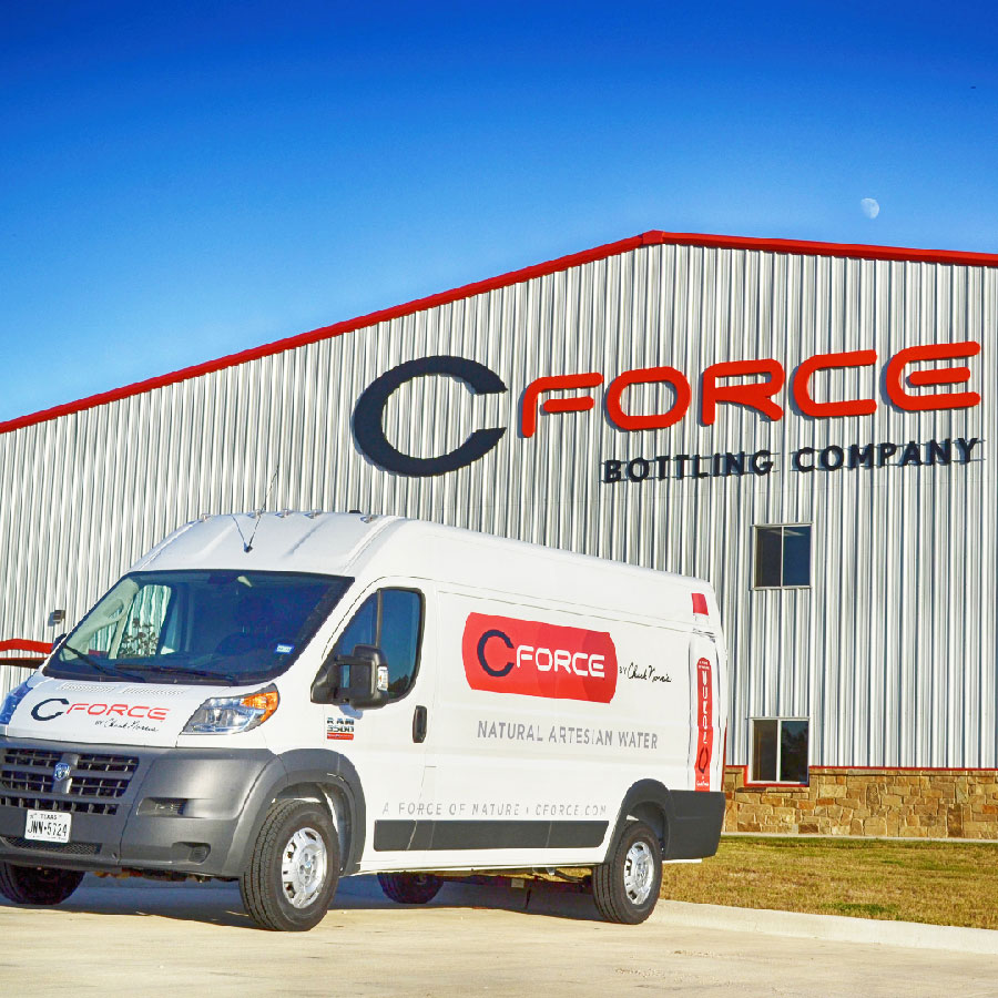 CForce bottling company facility with branded company van