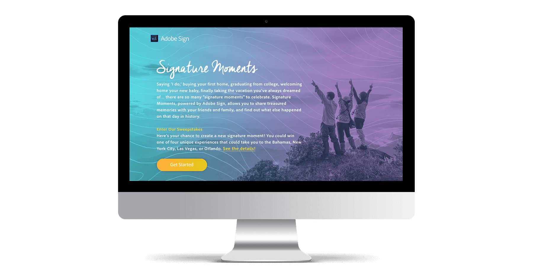 the adobe sign signature moments website displayed on an imac