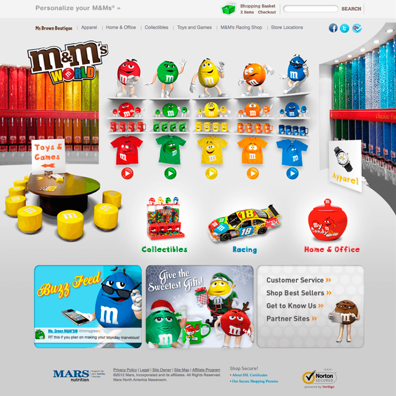 a mockup of M&M's World website