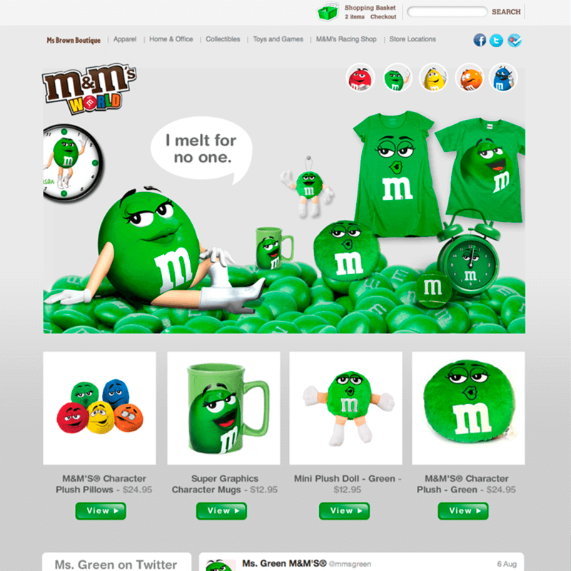 a mockup of M&M's World website
