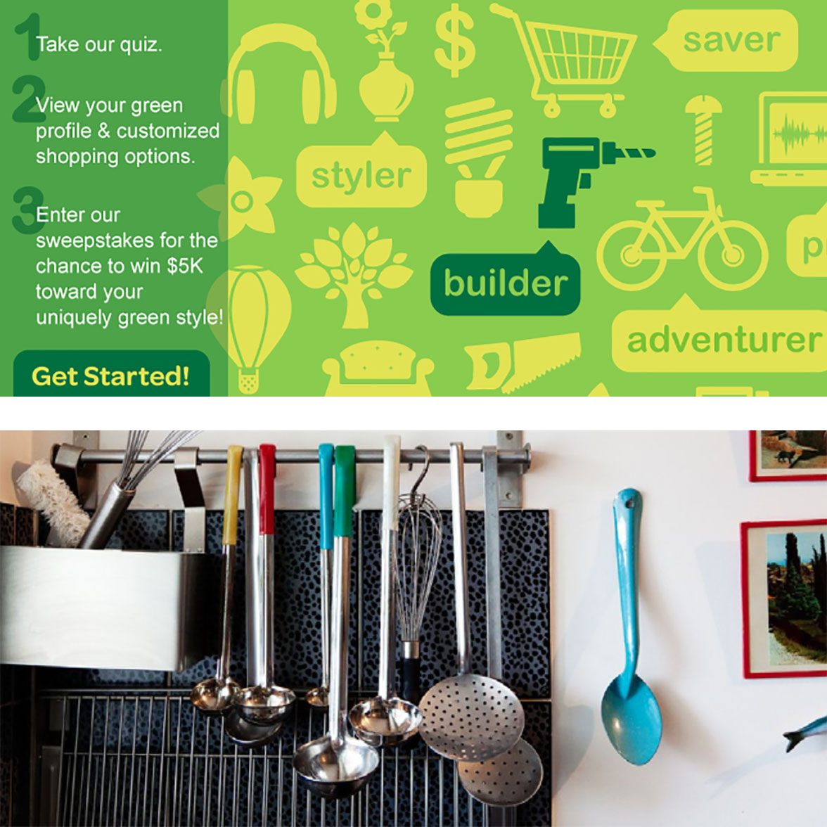 A screenshot of the website and a photo of a kitchen