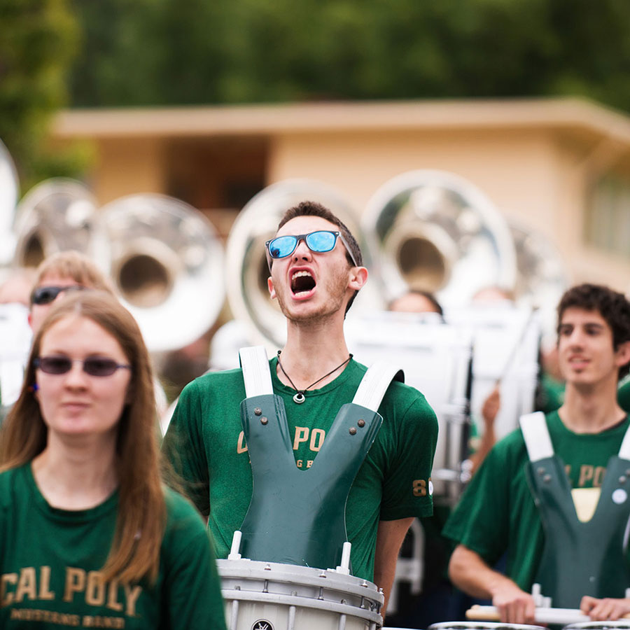 Cal Poly Band with drummer singing