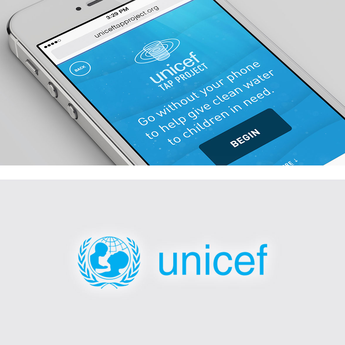 Unicef on mobile and the logo