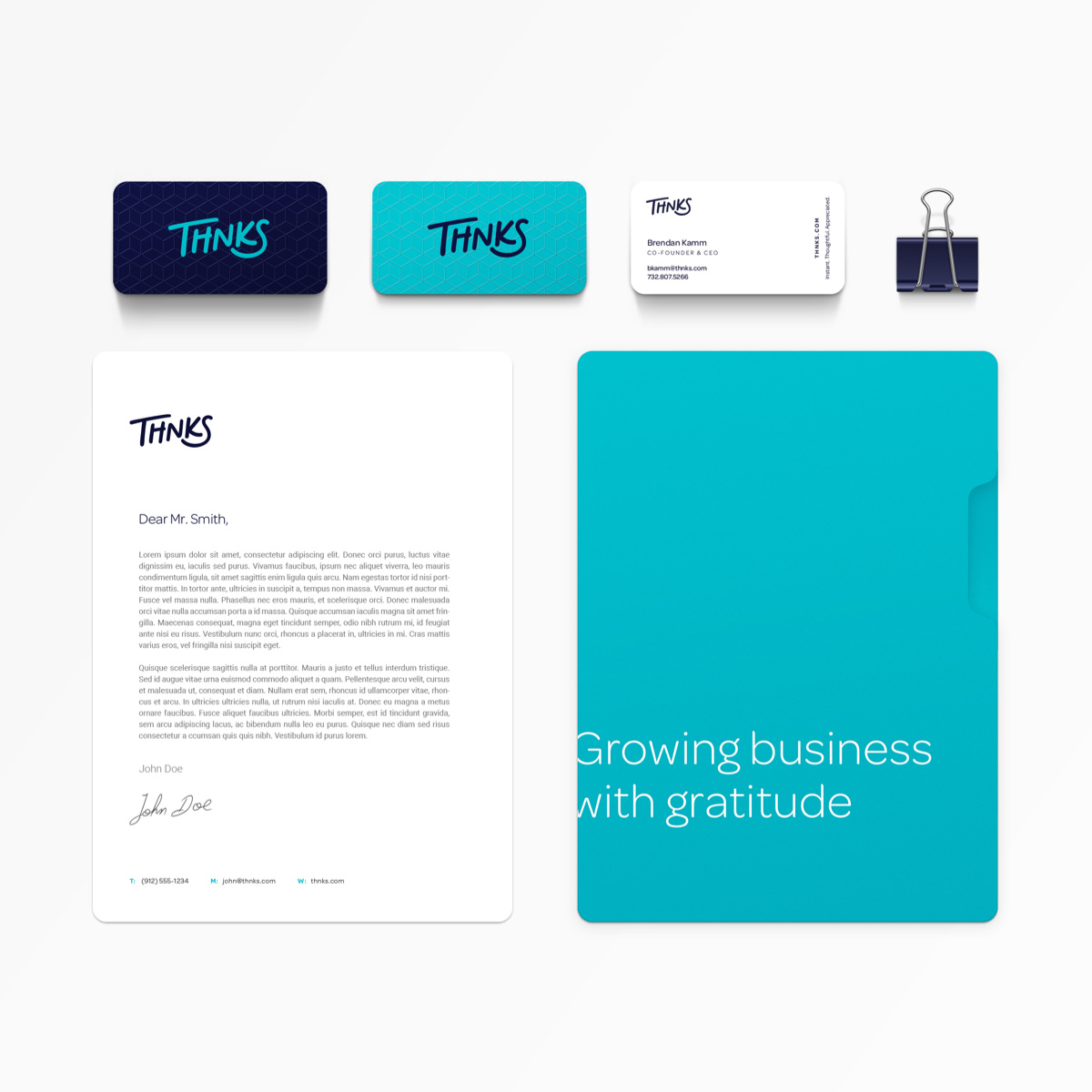 Thnks brand identity stationary system