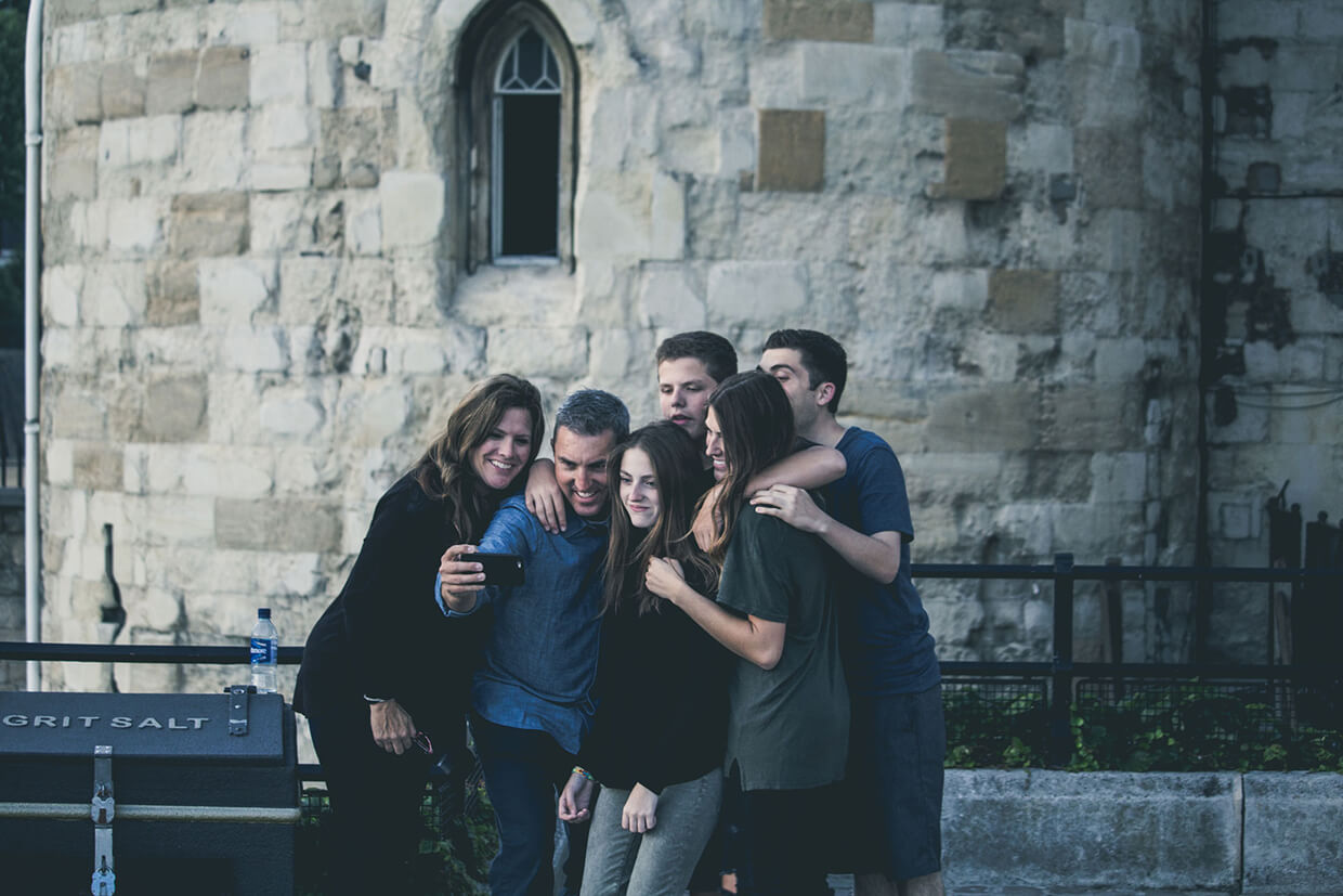a group of people taking a selfie