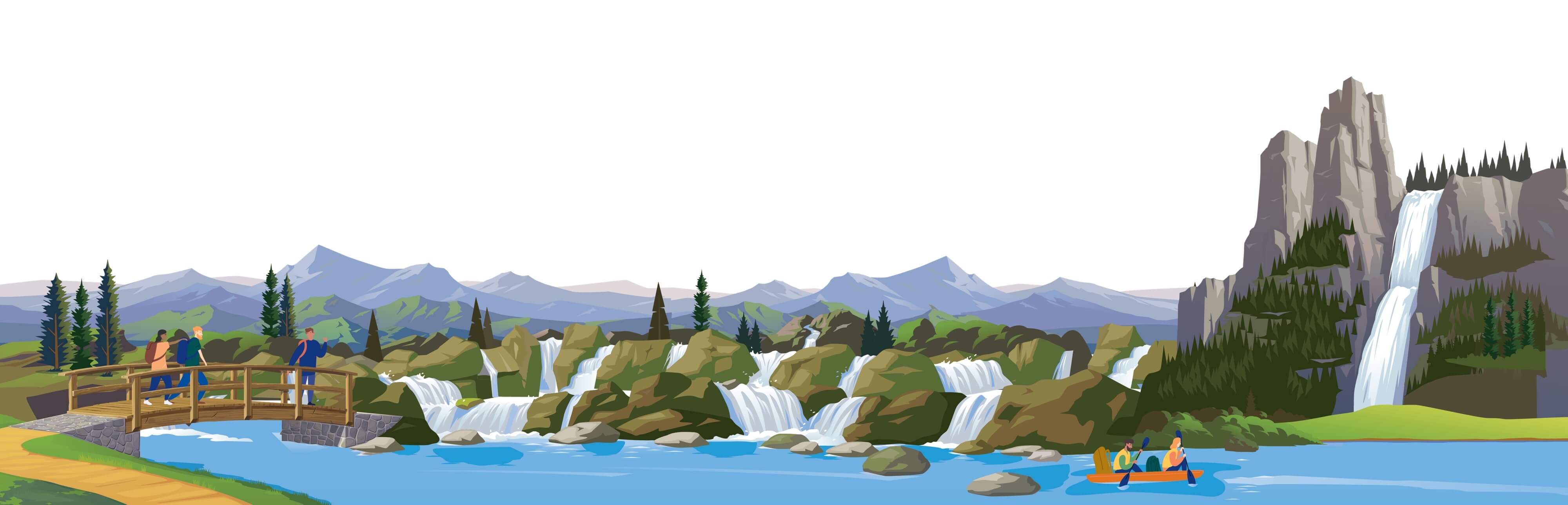 a vector illustration of a lake and scenery