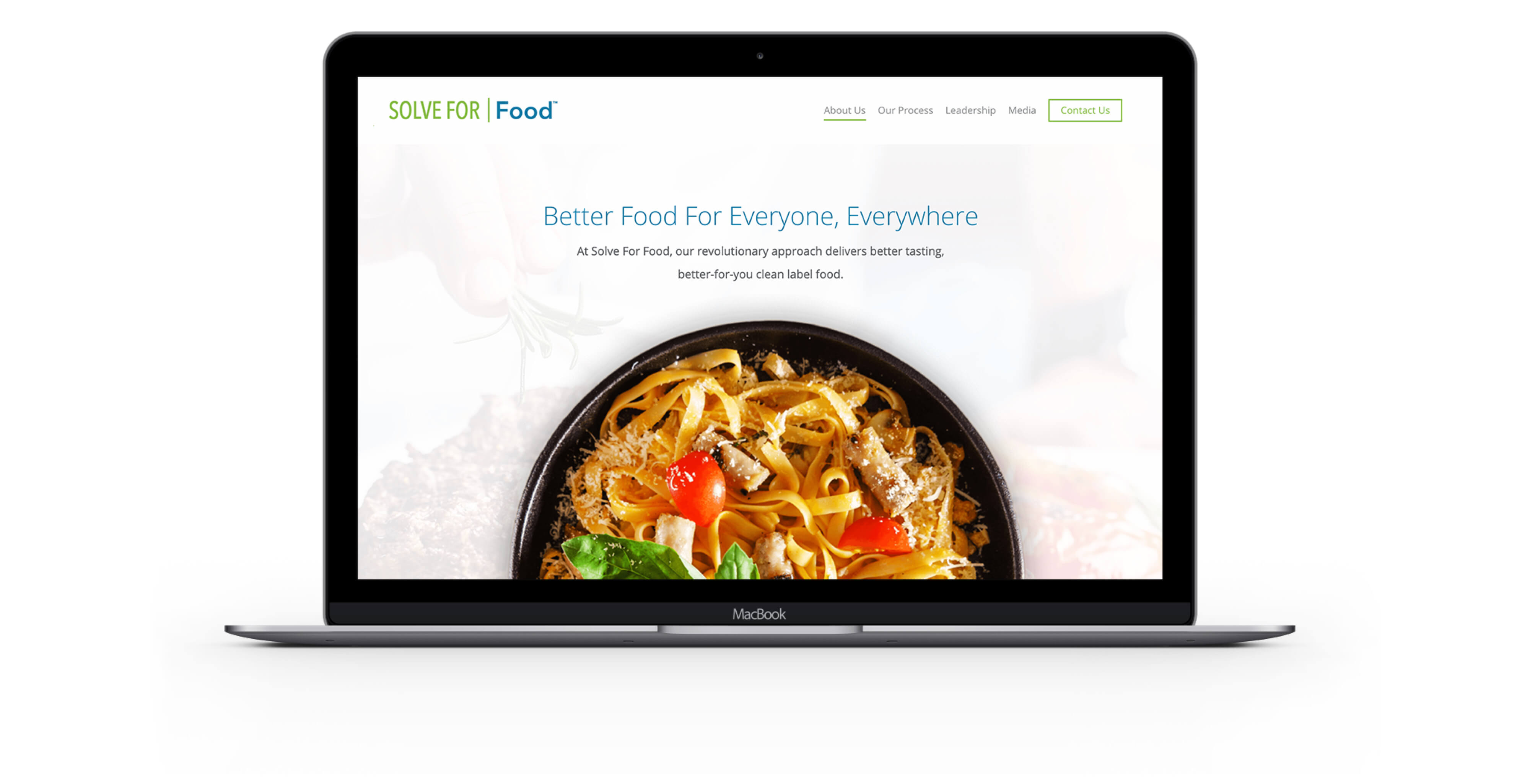 a mock up of the solve for food website on a macbook pro