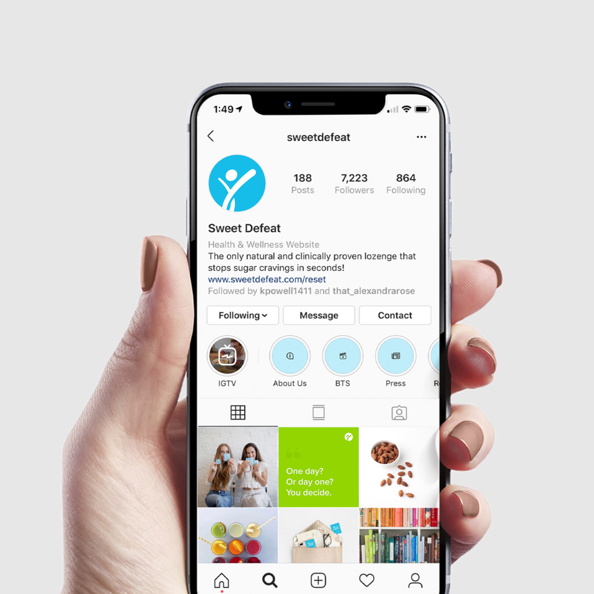 sweet defeat instagram profile on mobile phone