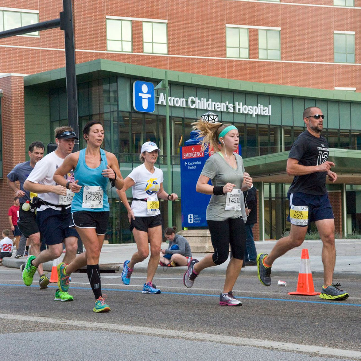 Marathon runners outside of Akron Children's Hospital