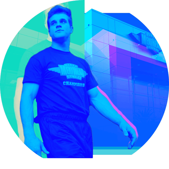 A duotone image of a Meathead Movers employee, one of Matchfire's digital marketing clients.