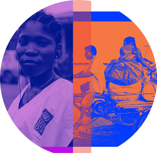 A duotone image of photos used in one of Matchfire's Social Good campaigns