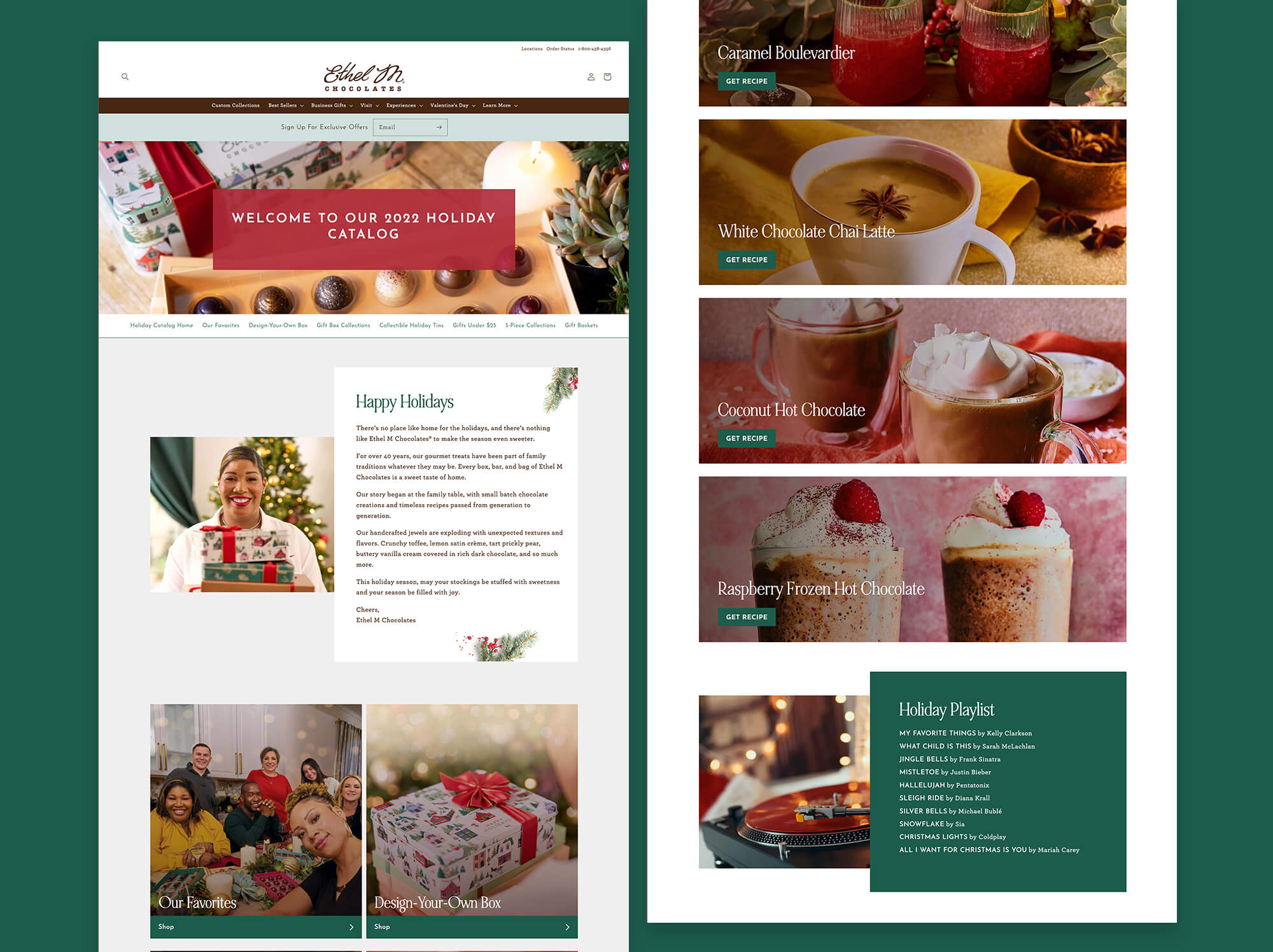 home page layout of holiday online catalog